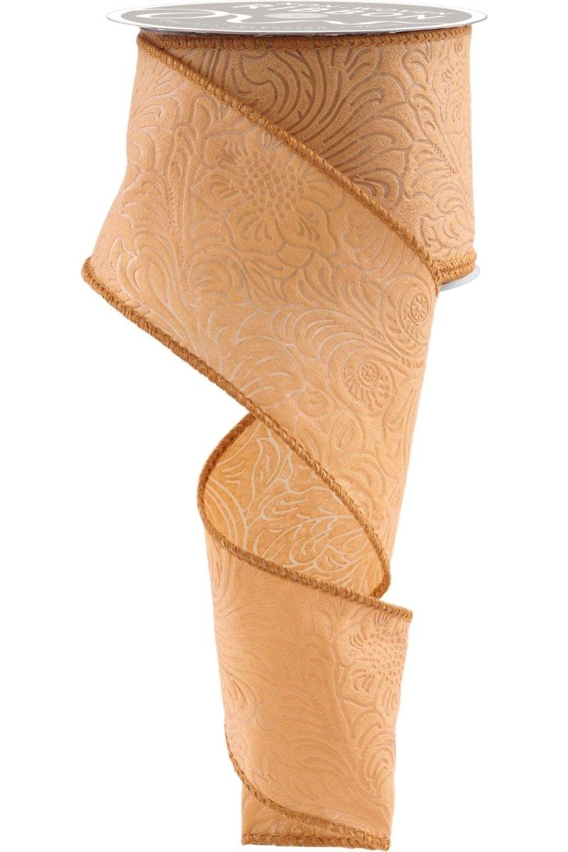 Shop For 2.5" Flower Embossed Ribbon: Caramel (10 Yards)