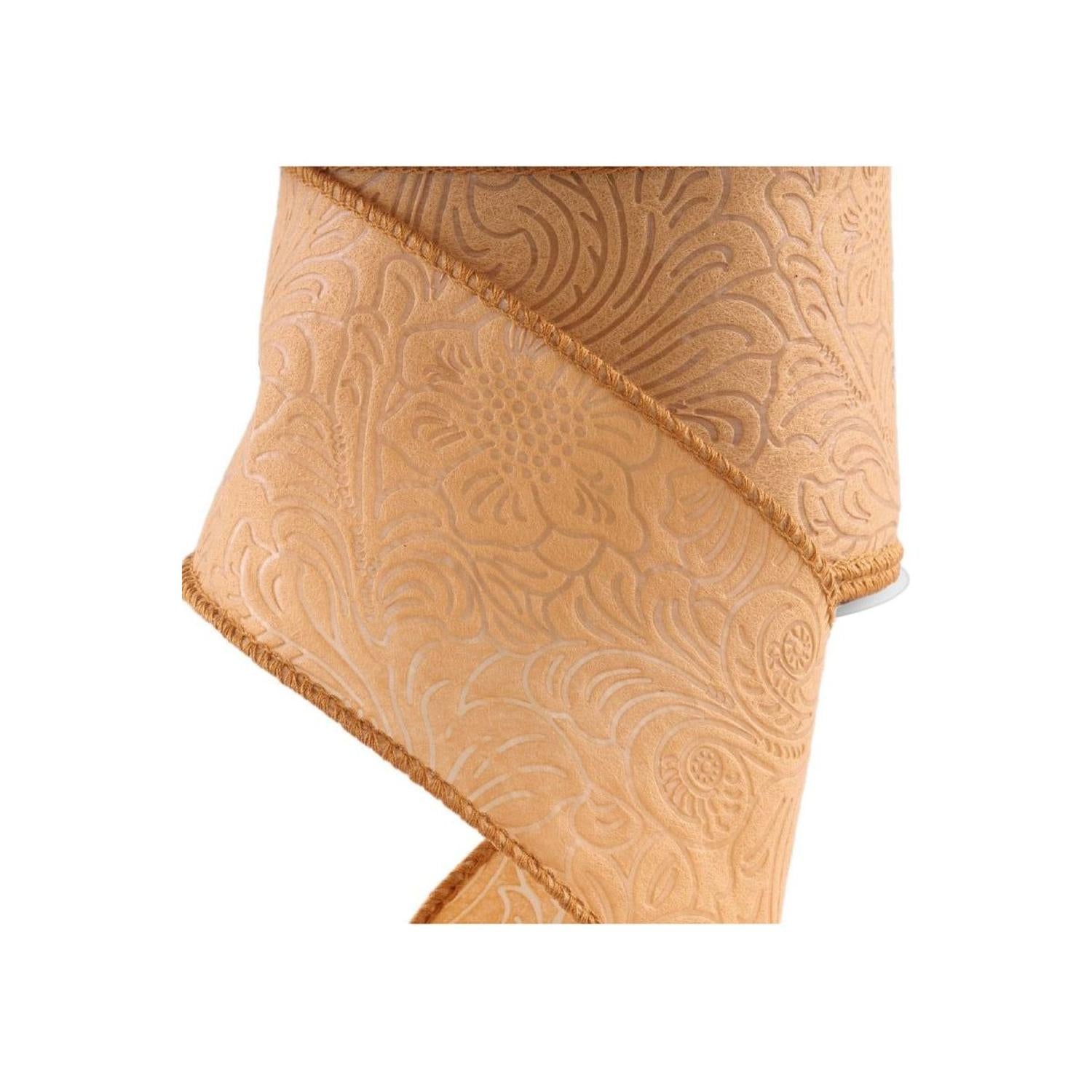 2.5" Flower Embossed Ribbon: Caramel (10 Yards)
