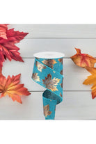 Shop For 2.5" Foil Maple Leaf Royal Ribbon: Teal (10 Yards) at Michelle's aDOORable Creations