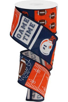 Shop For 2.5" Football Block Pattern Ribbon: Navy/Orange (10 Yards)