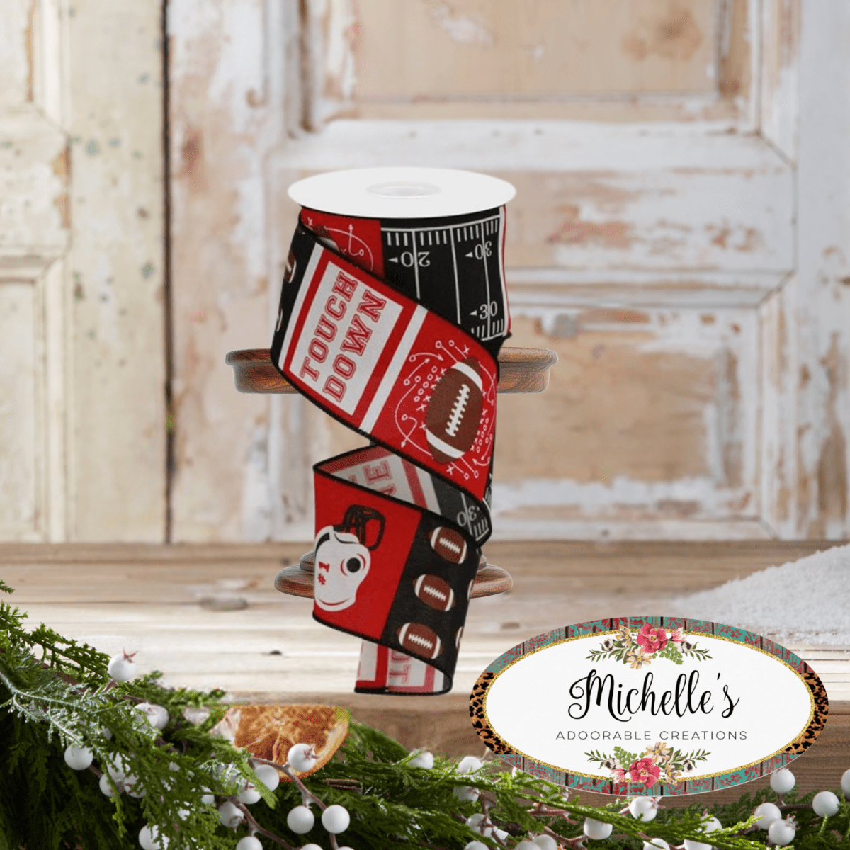 Shop For 2.5" Football Block Pattern Ribbon: Red/Black (10 Yards)