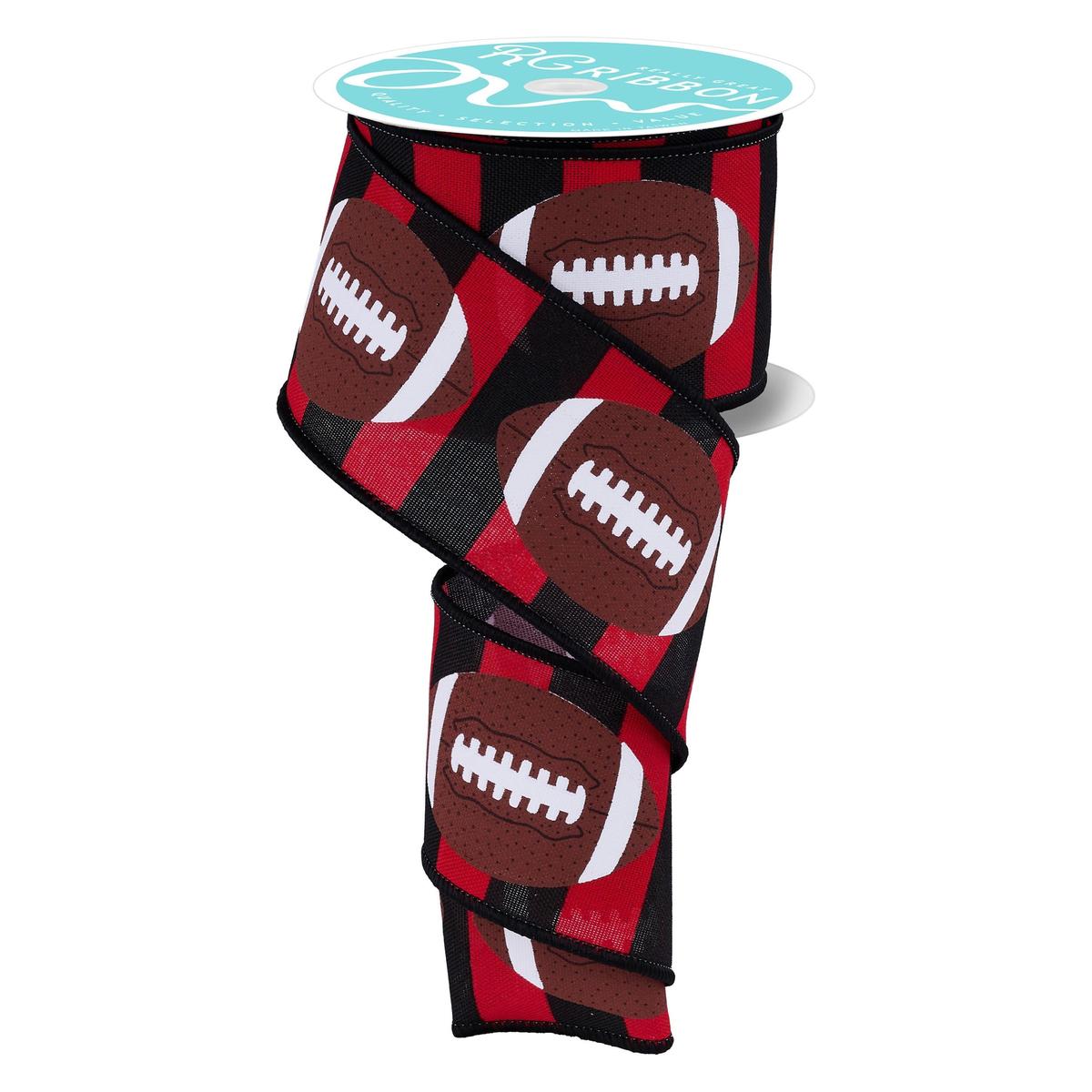 Shop For 2.5" Footballs on Royal Ribbon: Red/Black (10 Yards)