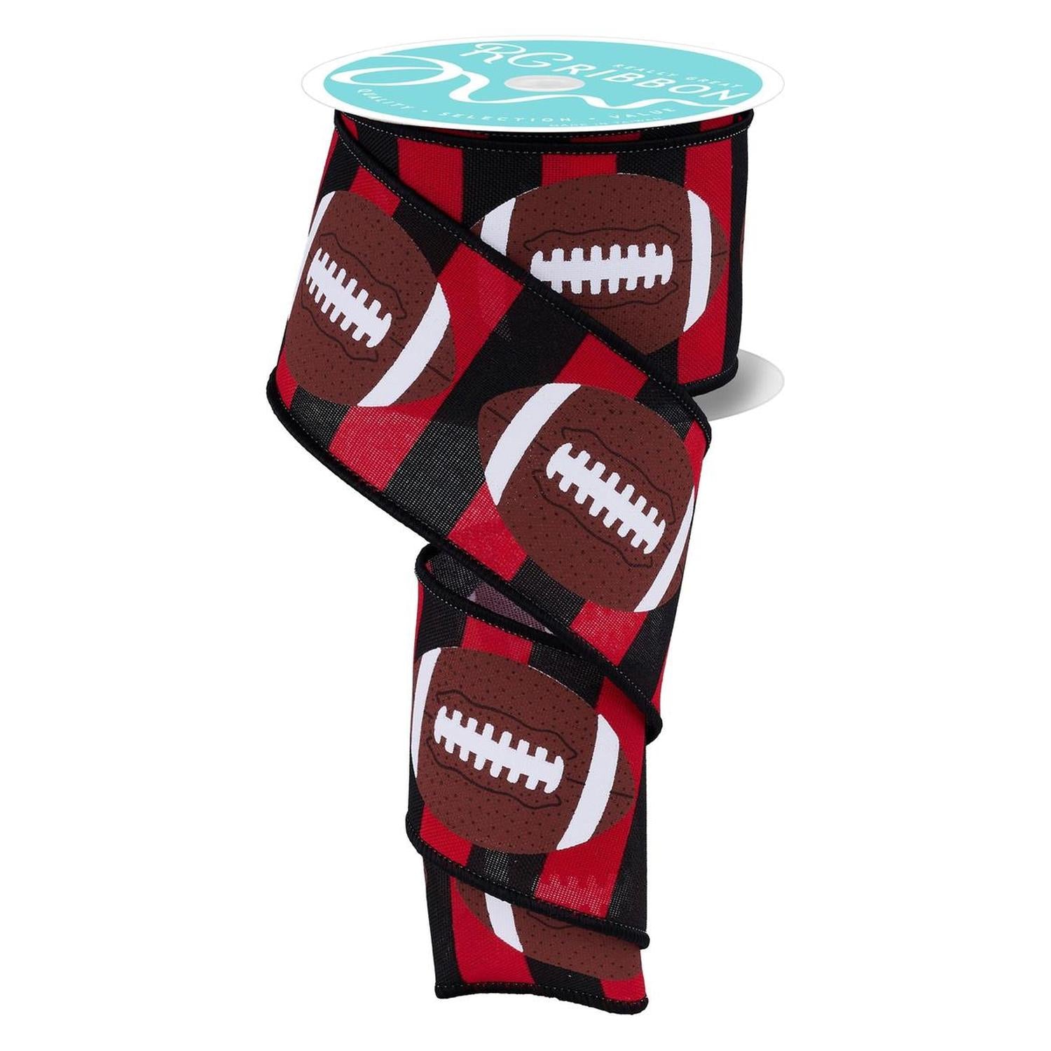 2.5" Footballs on Royal Ribbon: Red/Black (10 Yards)