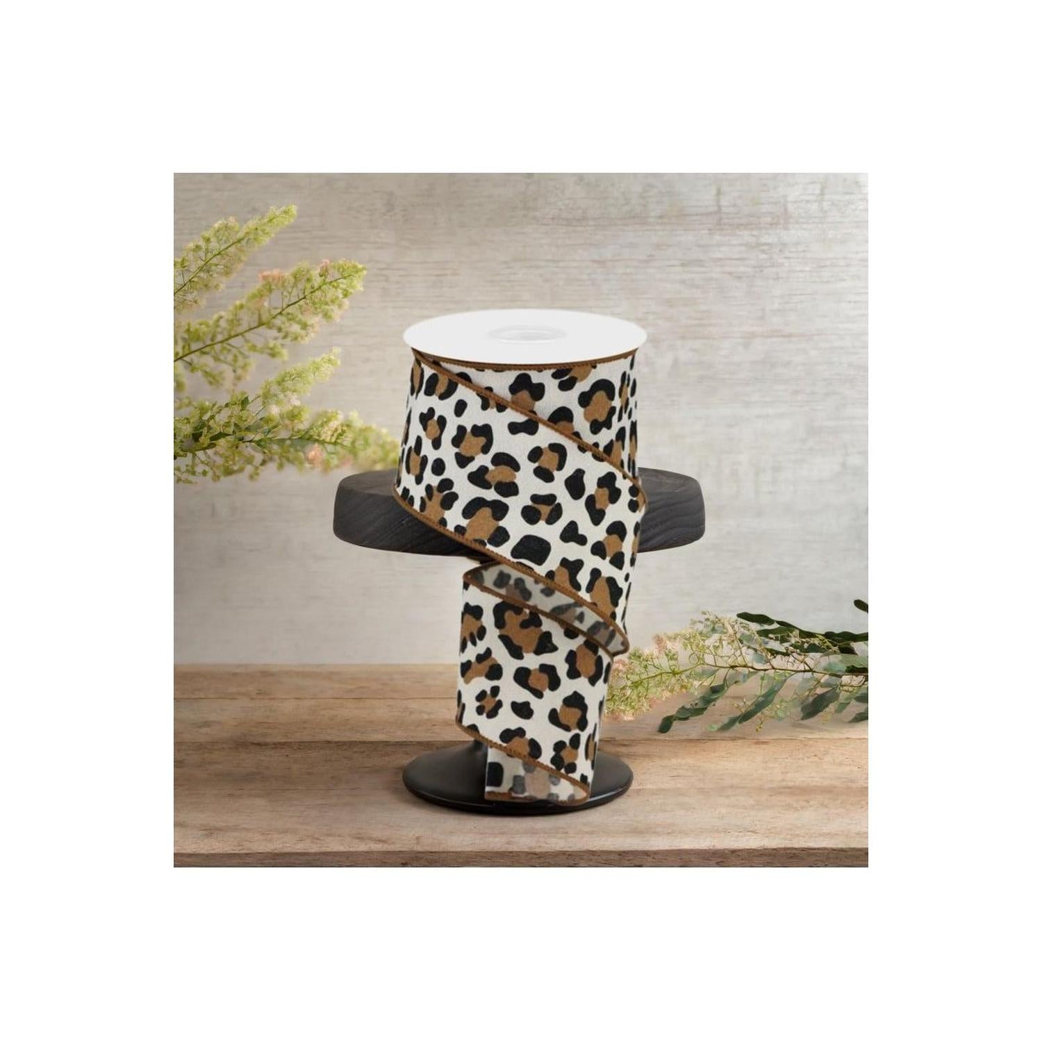 2.5" Fuzzy Leopard Print Ribbon: Natural (10 Yards)