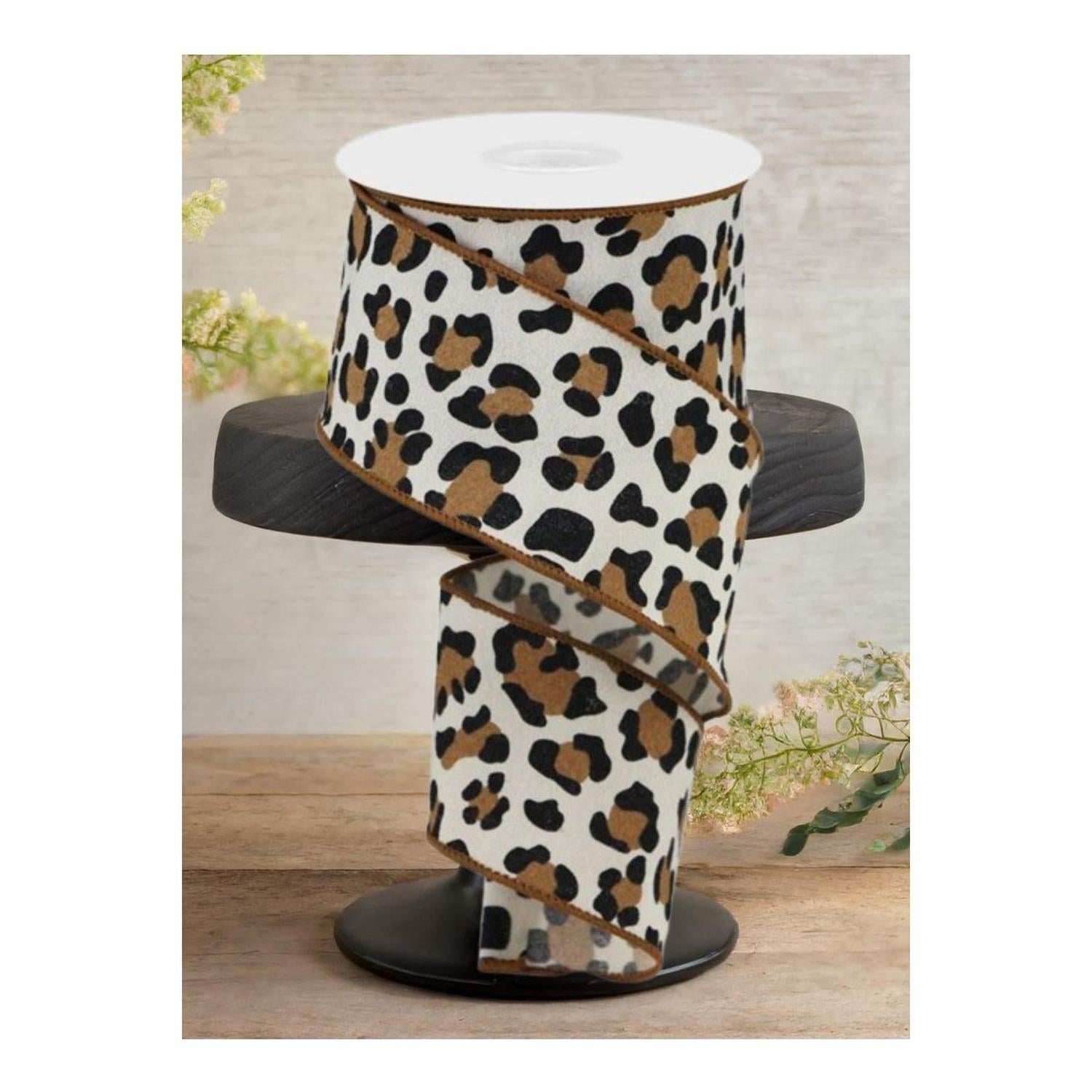 2.5" Fuzzy Leopard Print Ribbon: Natural (10 Yards)
