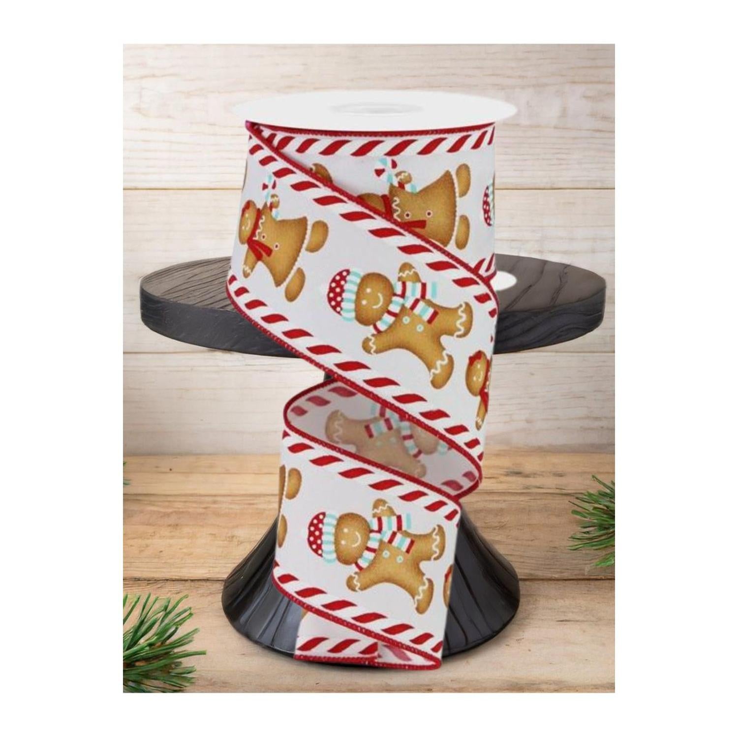 2.5" Gingerbread Boy Girl Ribbon: White/Ice Blue (10 Yards)