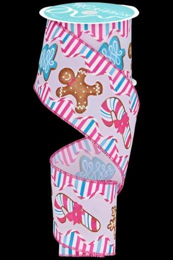 Shop For 2.5" Gingerbread Candy Tree Ribbon: White/Pink (10 Yards) RGF1418WT