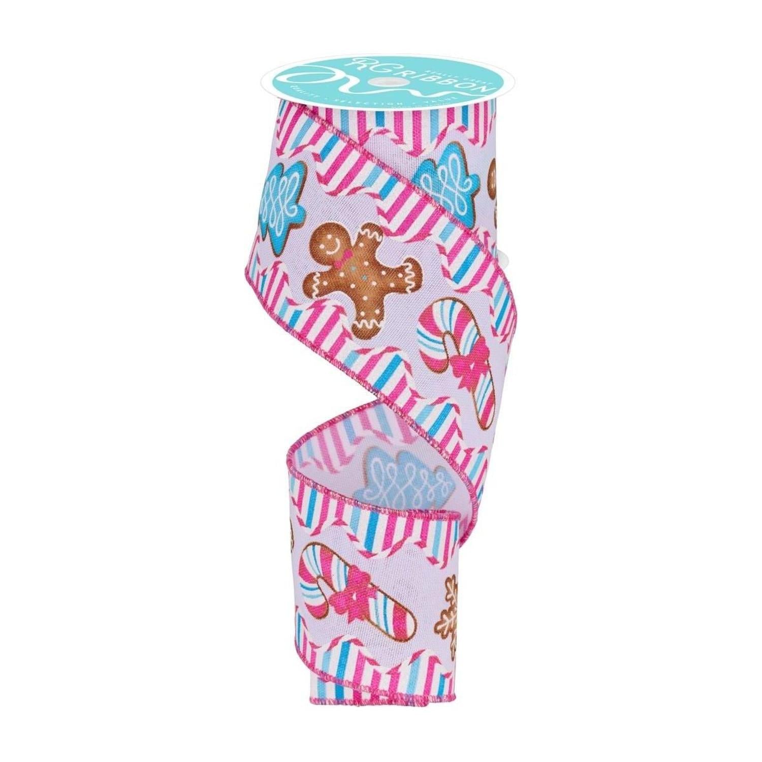 2.5" Gingerbread Candy Tree Ribbon: White/Pink (10 Yards)