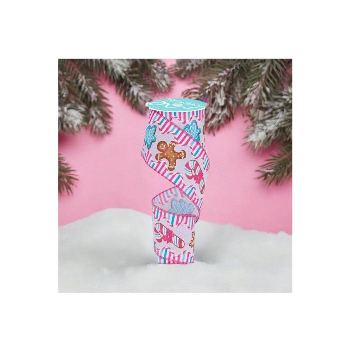 Shop For 2.5" Gingerbread Candy Tree Ribbon: White/Pink (10 Yards) at Michelle's aDOORable Creations