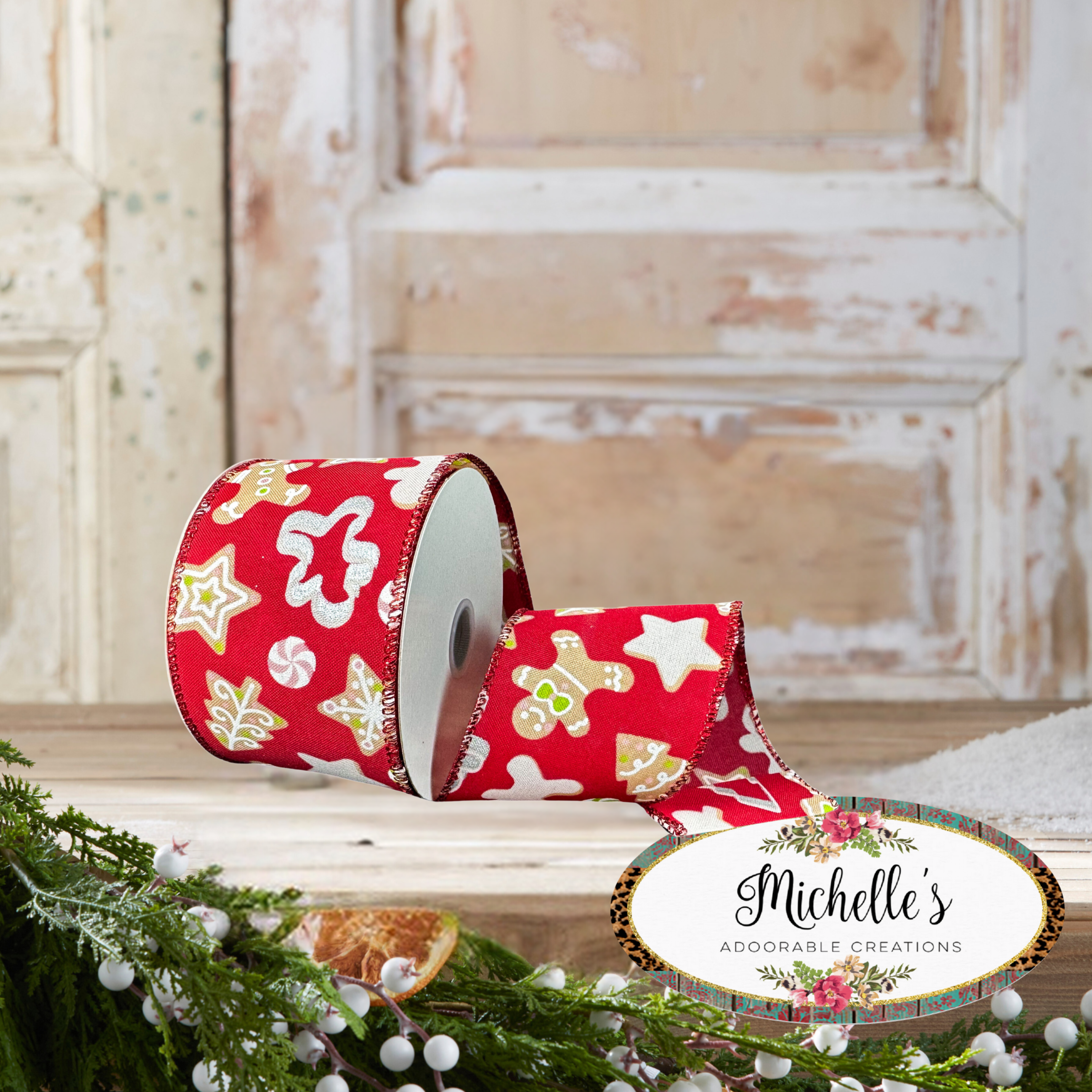 Shop For 2.5" Gingerbread Cookie Cutout Ribbon: Red (10 Yards)