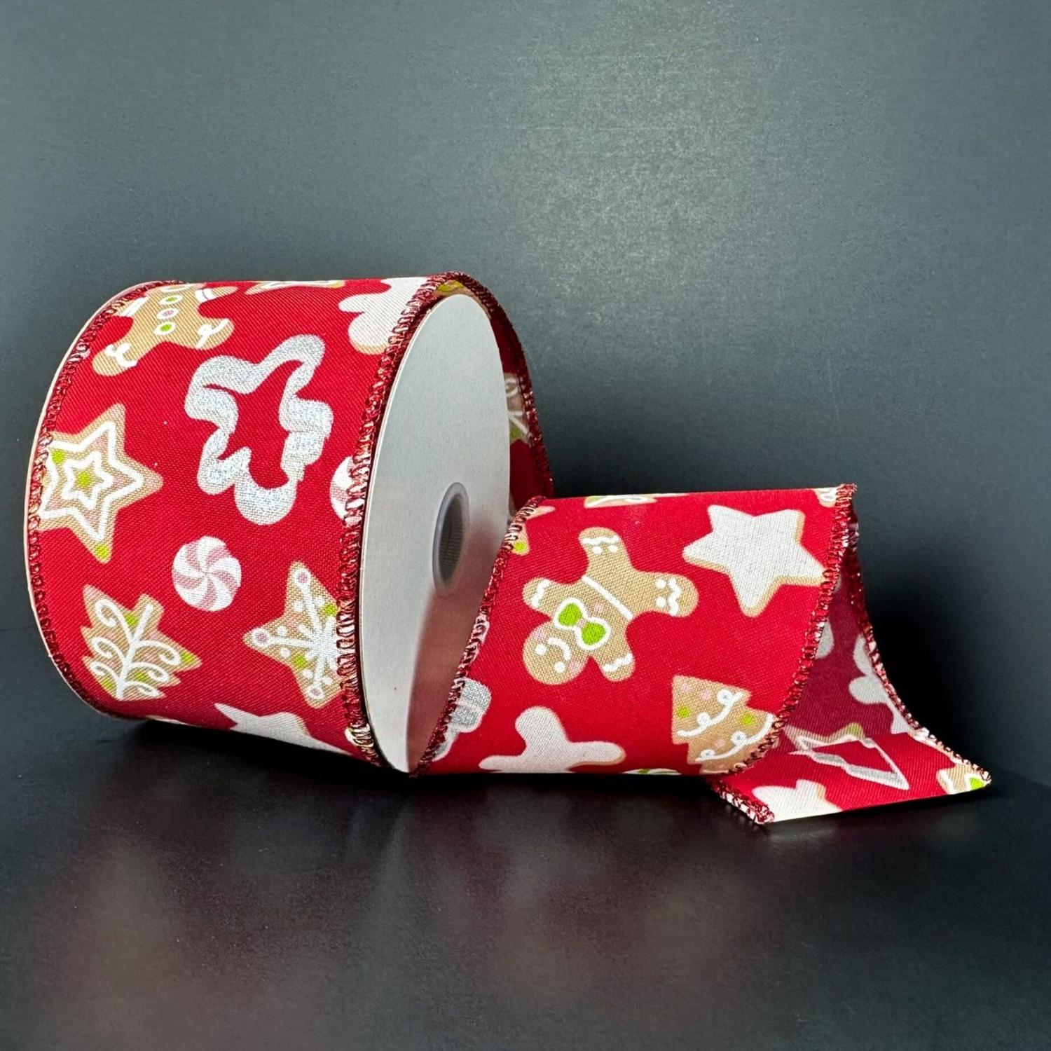 2.5" Gingerbread Cookie Cutout Ribbon: Red (10 Yards)