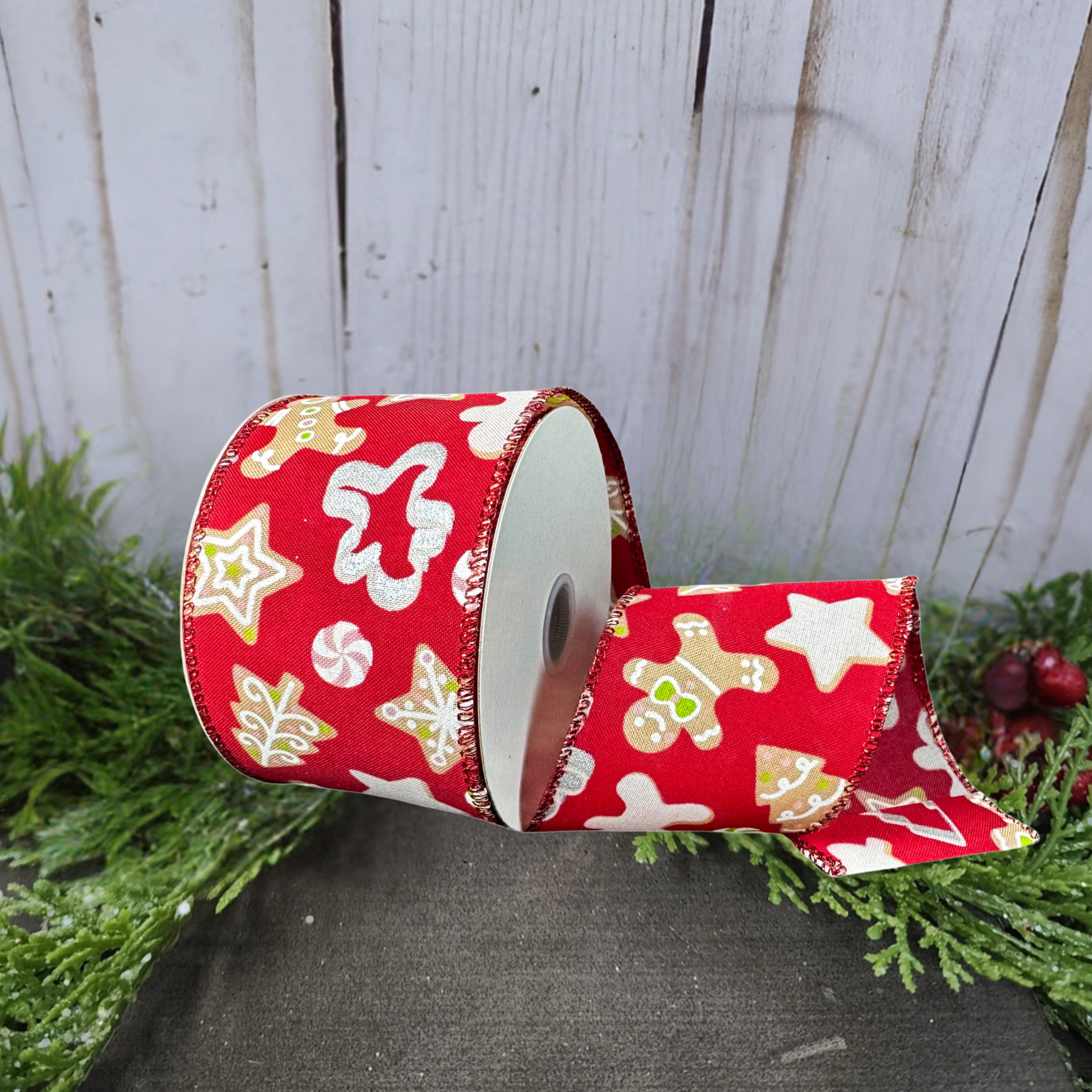 Shop For 2.5" Gingerbread Cookie Cutout Ribbon: Red (10 Yards)
