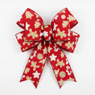 Pre-made red wired ribbon bow with gingerbread men and stars