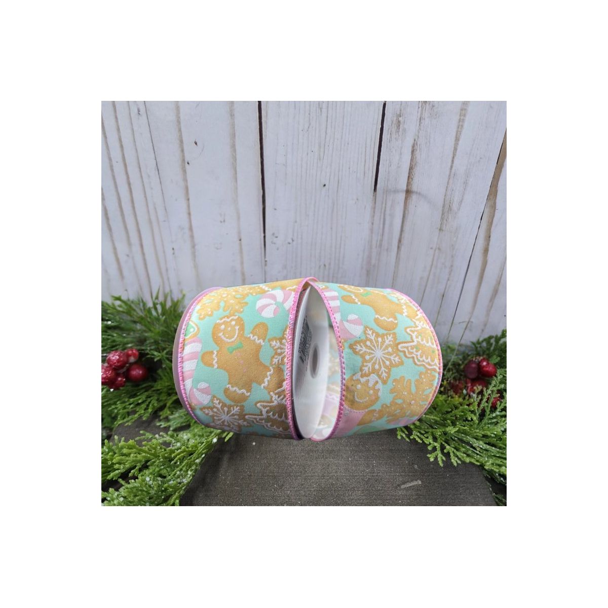 Shop For 2.5" Gingerbread Cookies Ribbon: Pink & Mint (10 Yards)