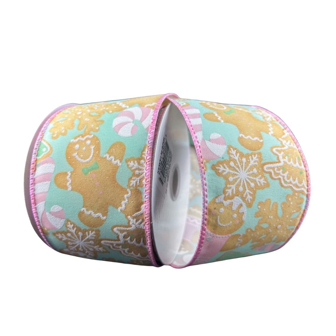 Shop For 2.5" Gingerbread Cookies Ribbon: Pink & Mint (10 Yards) at Michelle's aDOORable Creations