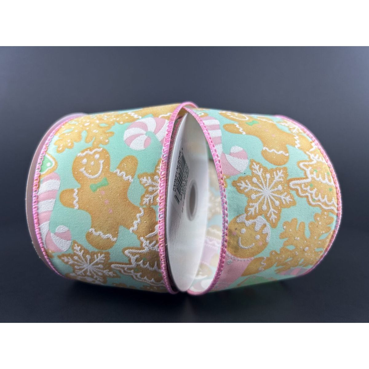 Shop For 2.5" Gingerbread Cookies Ribbon: Pink & Mint (10 Yards) at Michelle's aDOORable Creations