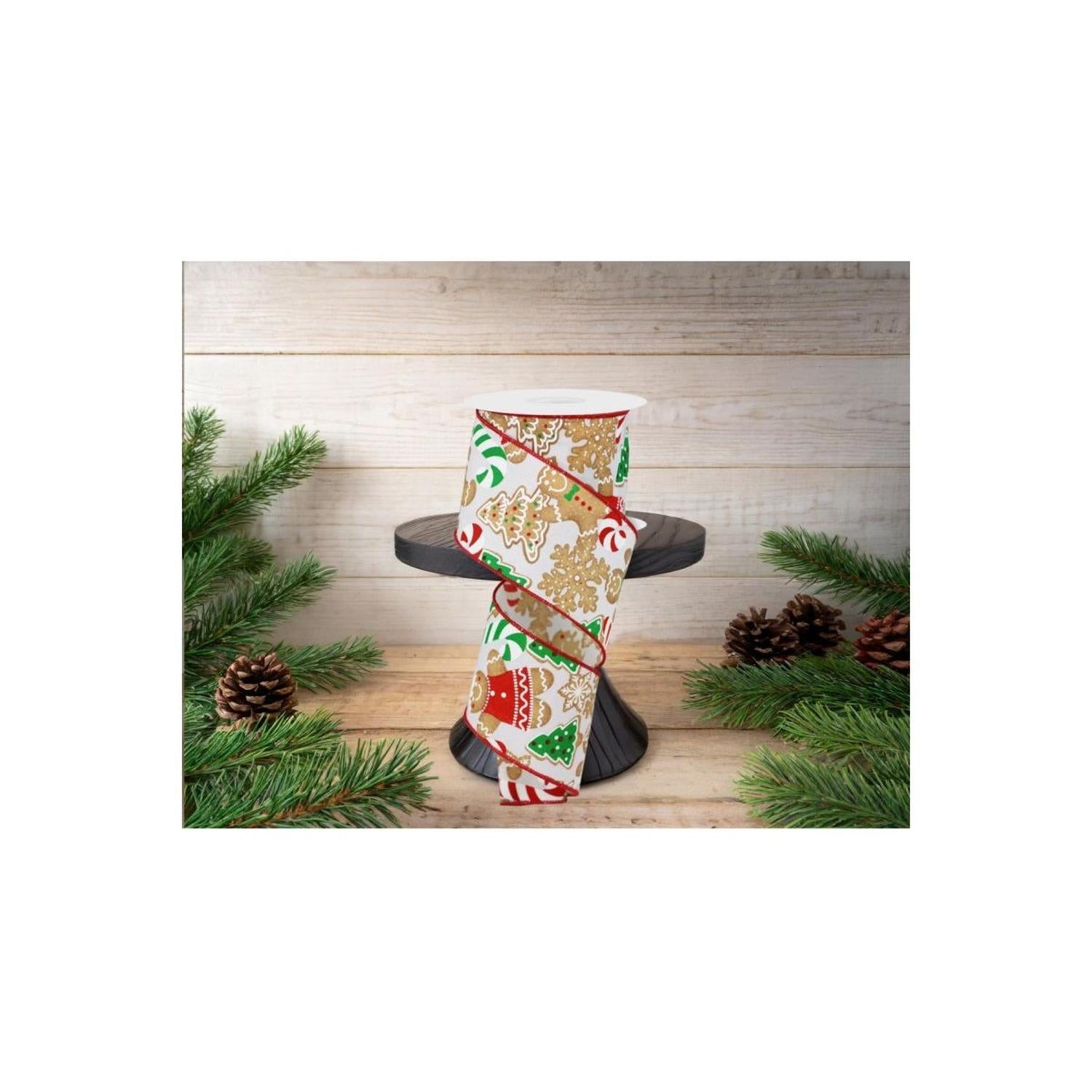 2.5" Gingerbread Cookies Ribbon: White (10 Yards)