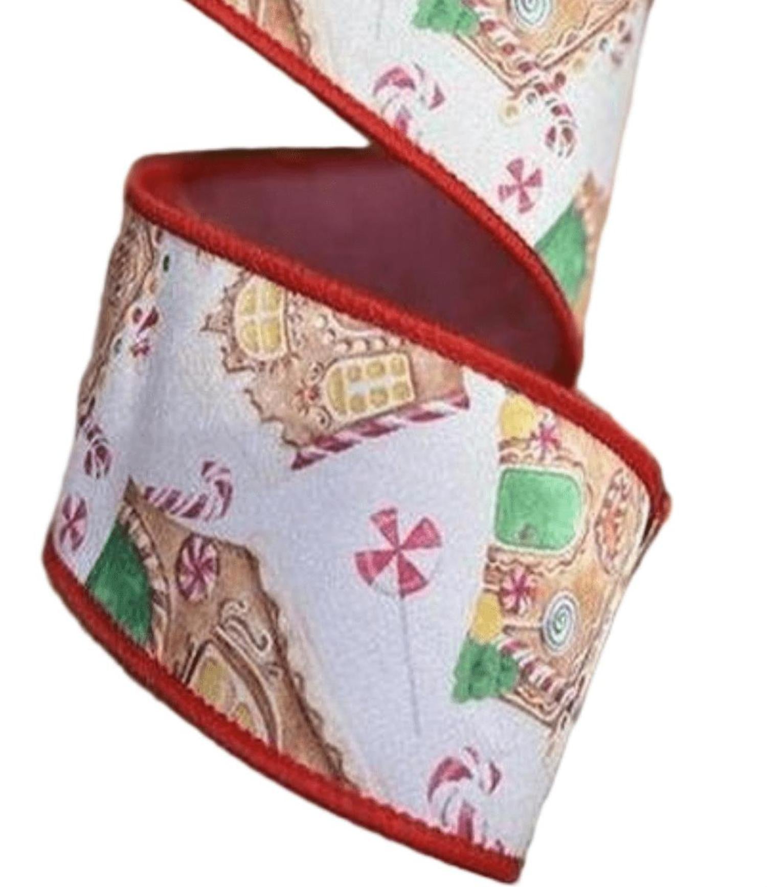 2.5" Gingerbread Village Ribbon: White (10 Yards)