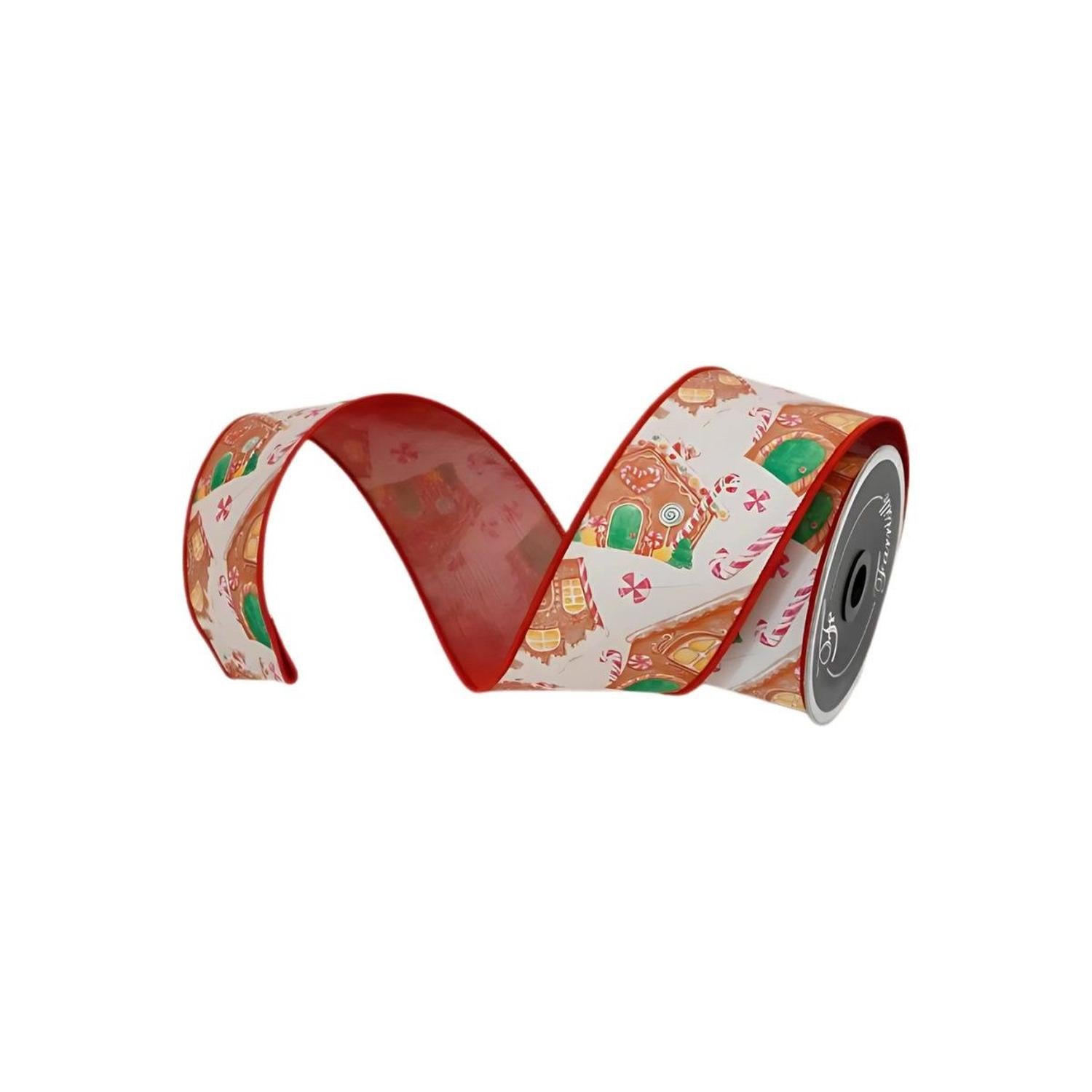 2.5" Gingerbread Village Ribbon: White (10 Yards)