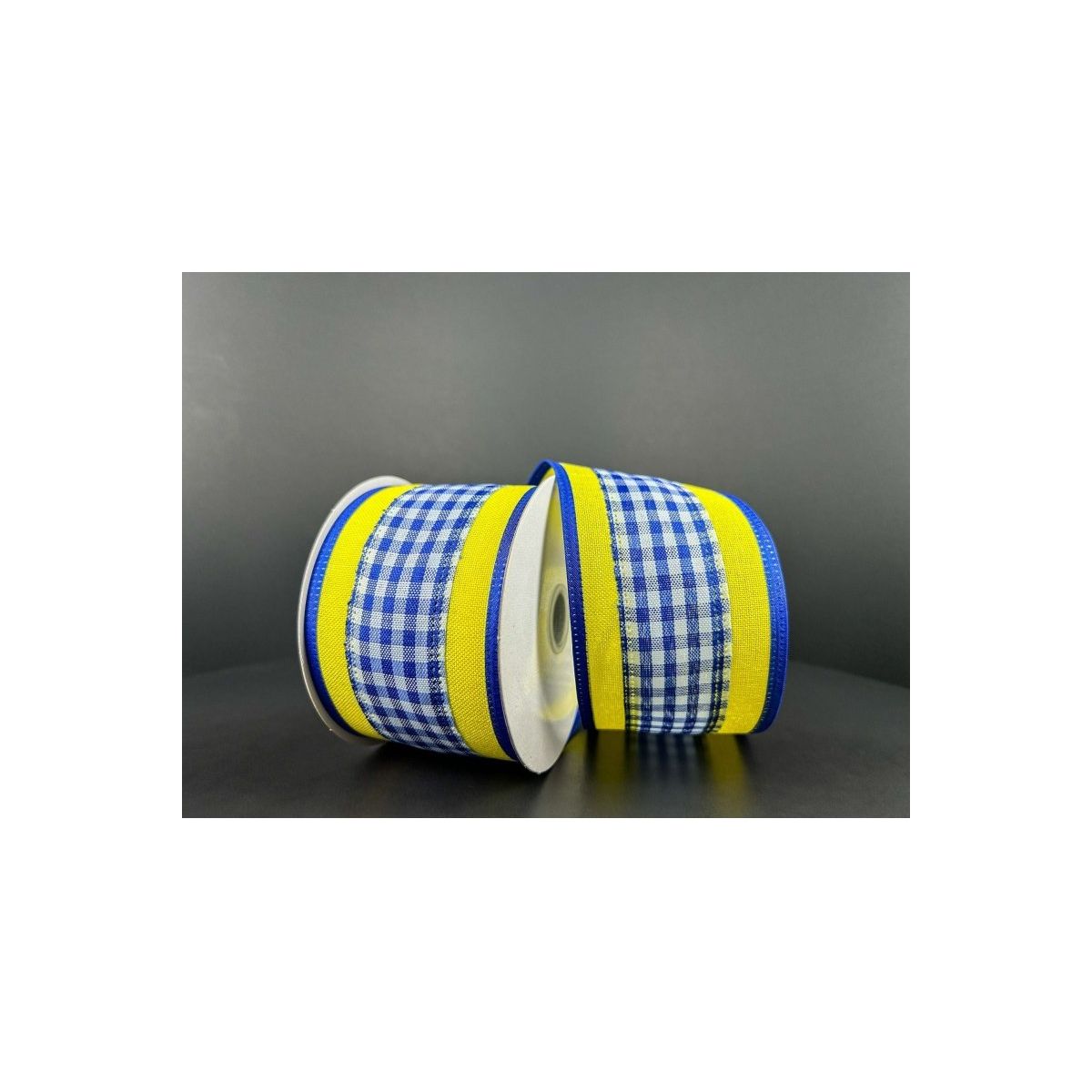 Shop For 2.5" Gingham Linen Edge Ribbon: Blue/Yellow (10 Yards)