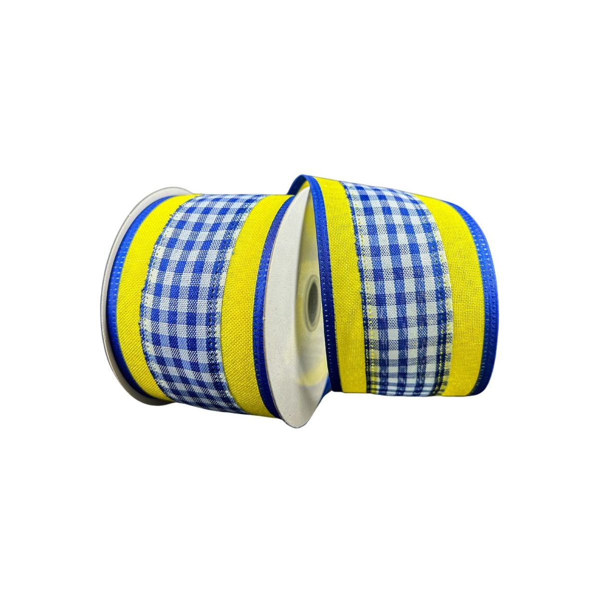 Shop For 2.5" Gingham Linen Edge Ribbon: Blue/Yellow (10 Yards)