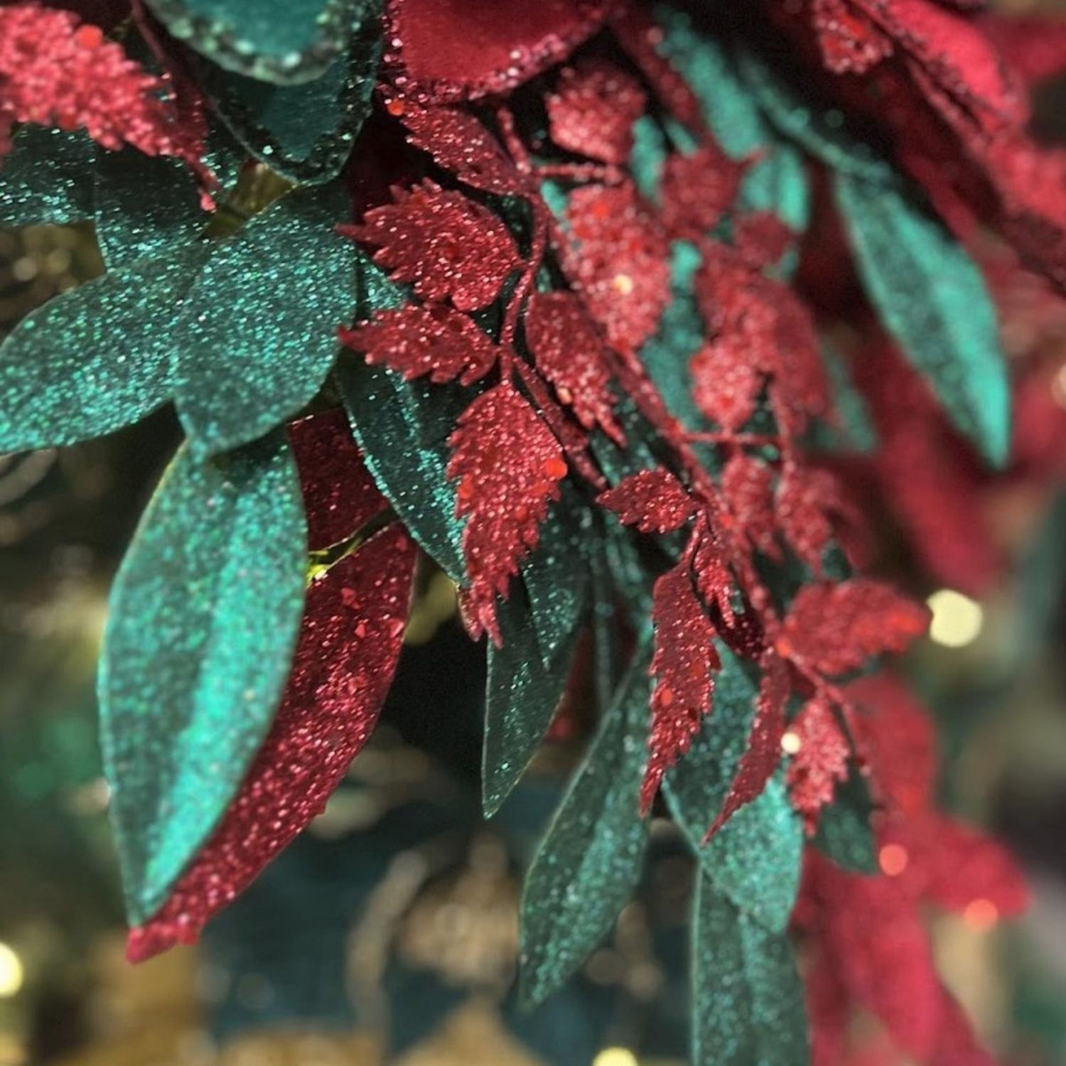 25" Glitter Fern Spray: Burgundy