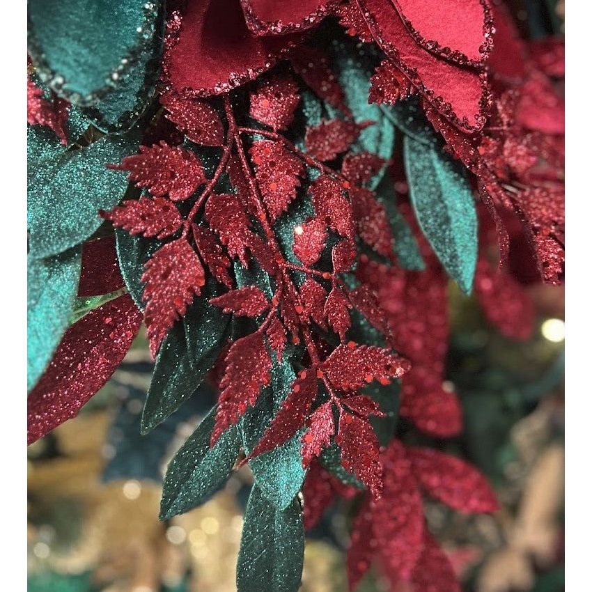 Shop For 25" Glitter Fern Spray: Burgundy