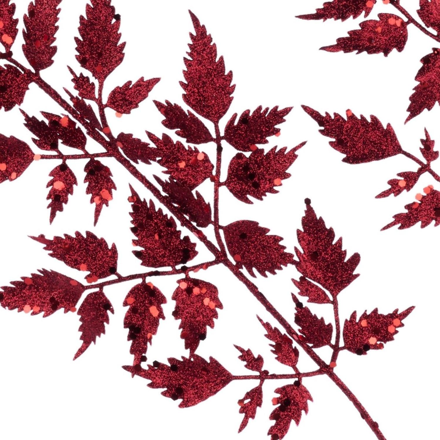 25" Glitter Fern Spray: Burgundy