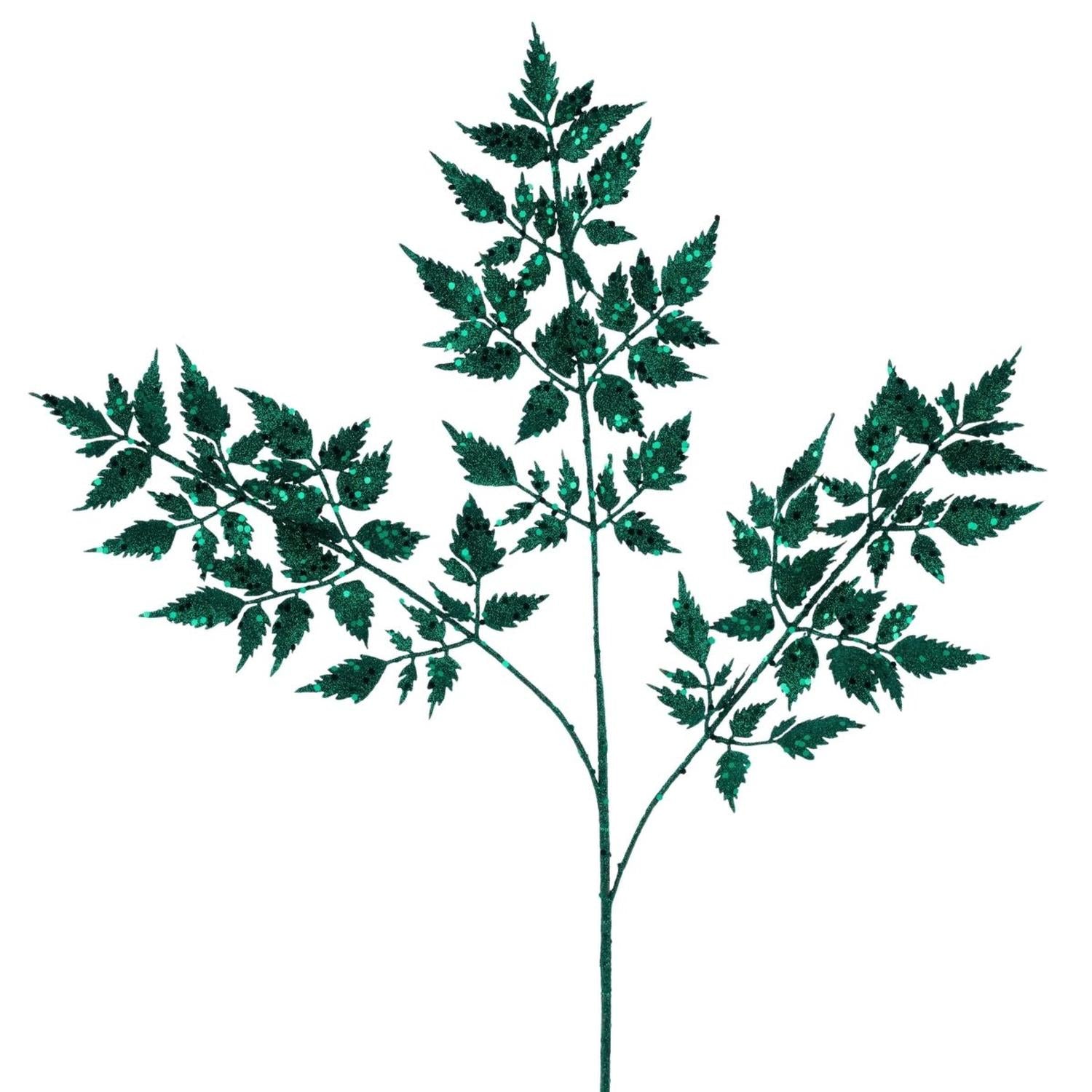25" Glitter Fern Spray: Hunter Green