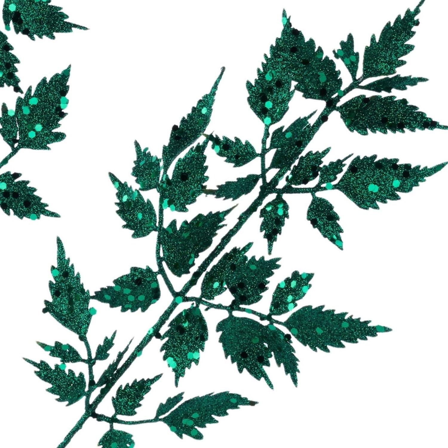 25" Glitter Fern Spray: Hunter Green