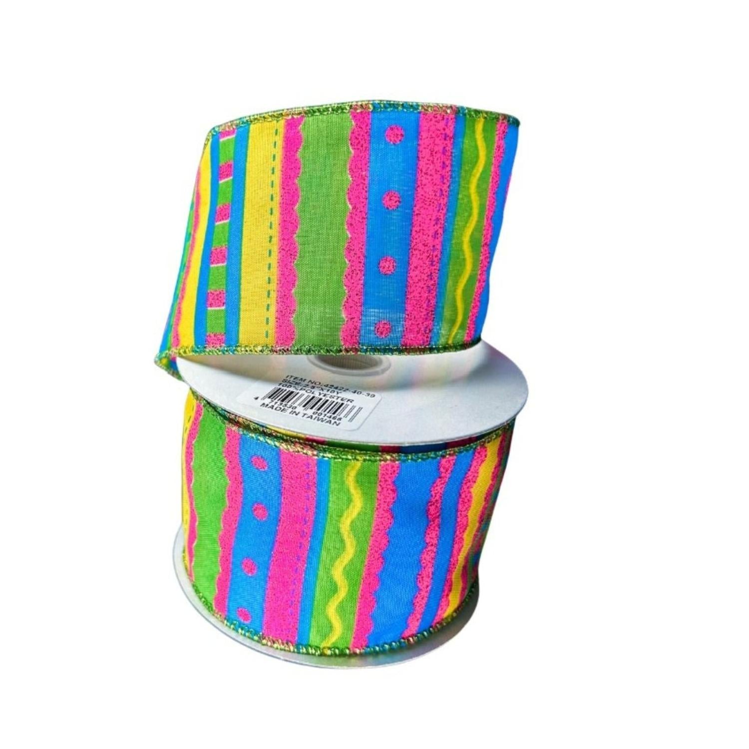 2.5" Glitter Fun Satin Stripe Ribbon: Multi (10 Yards)