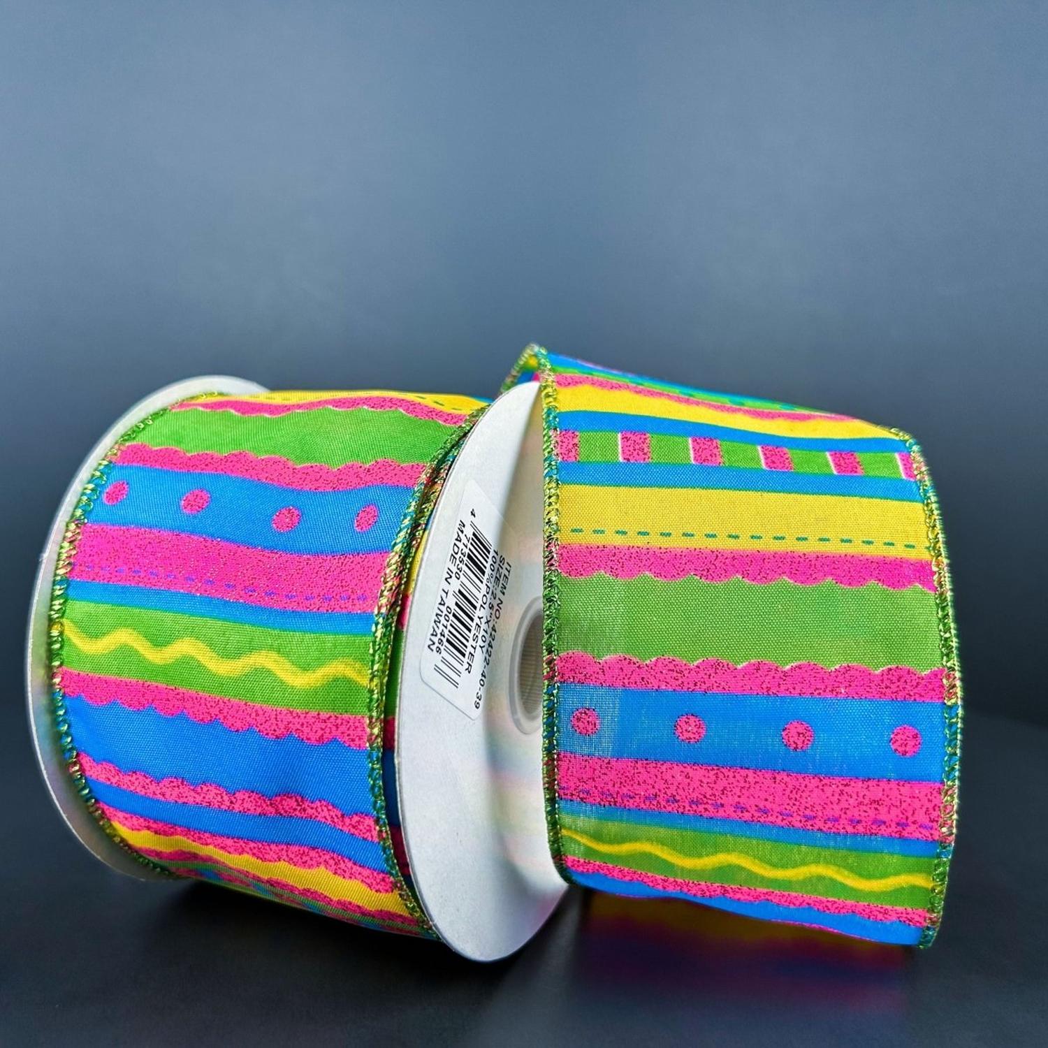 2.5" Glitter Fun Satin Stripe Ribbon: Multi (10 Yards)