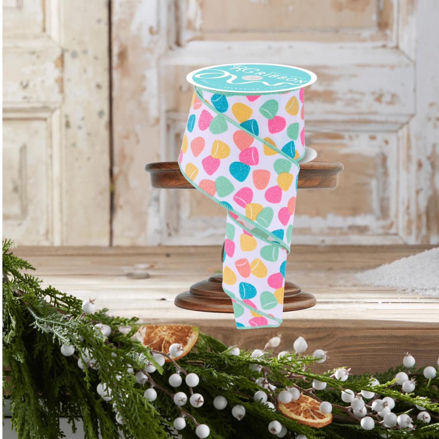 2.5" Glitter Gumdrop Ribbon: Pastel (10 Yards)