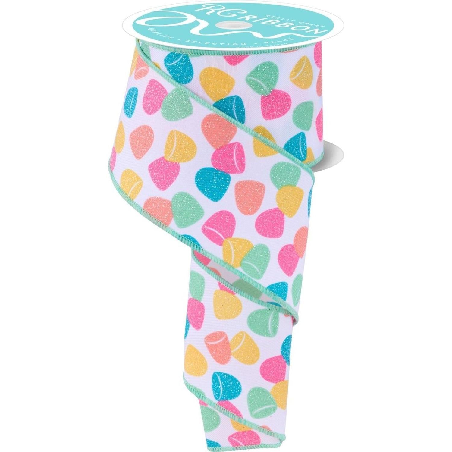 2.5" Glitter Gumdrop Ribbon: Pastel (10 Yards)