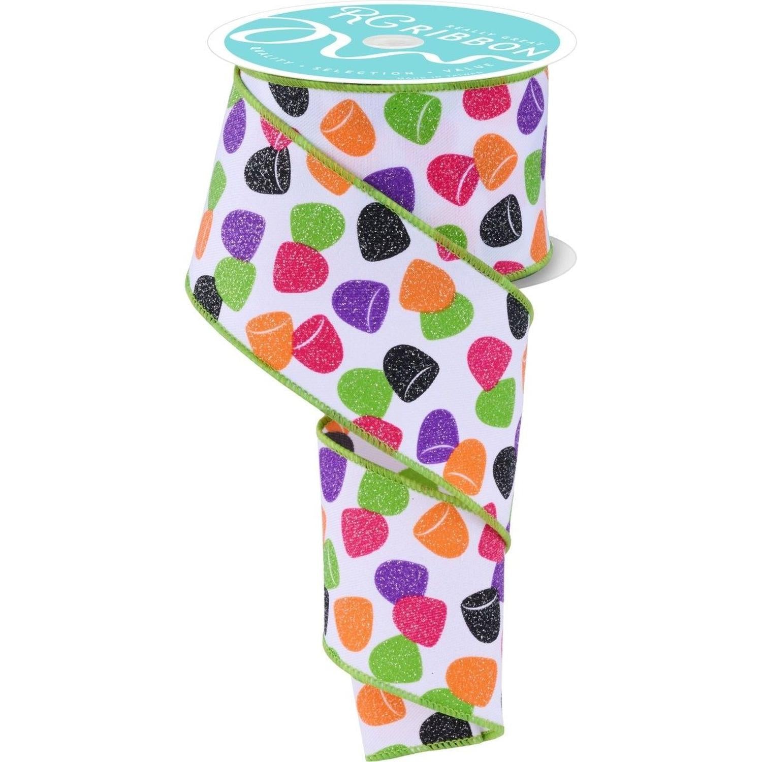 2.5" Glitter Gumdrop Ribbon: Pink/Lime (10 Yards)