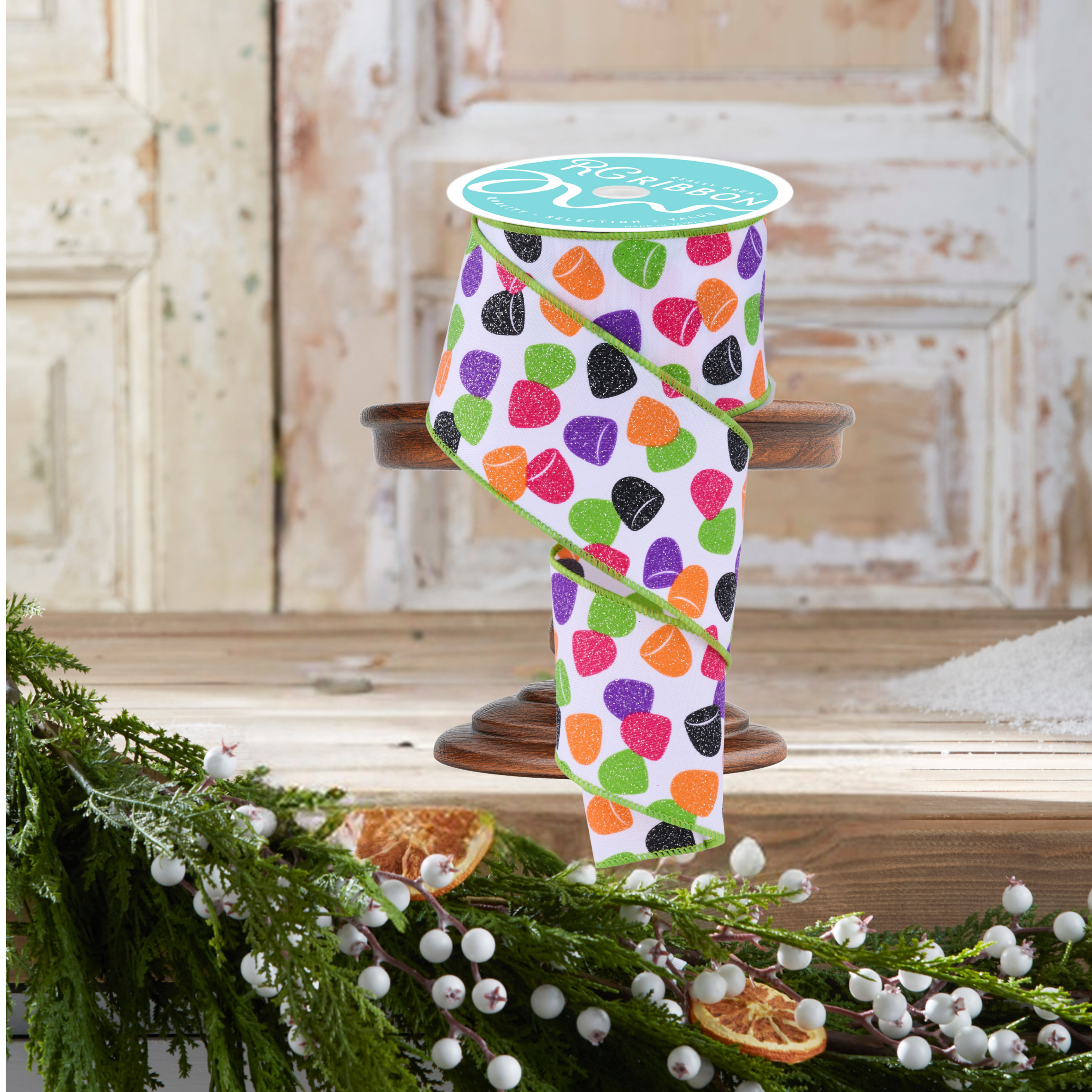 Shop For 2.5" Glitter Gumdrop Ribbon: Pink/Lime (10 Yards)
