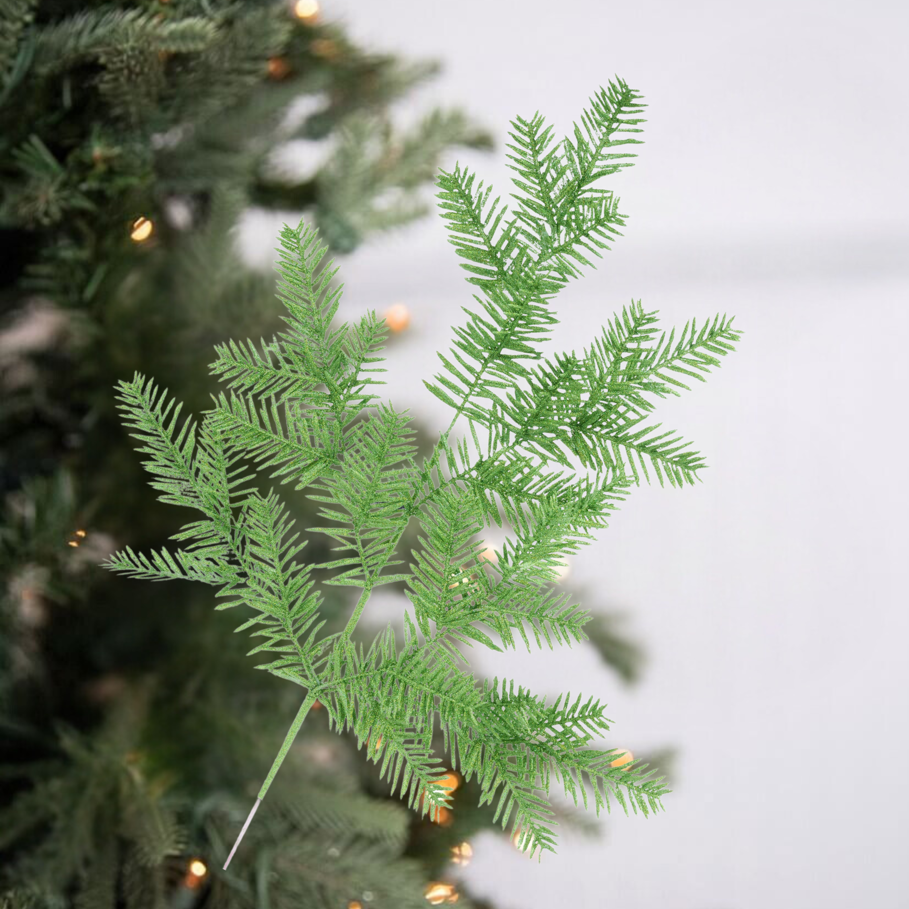 Shop For 25" Glitter Hemlock Spray: Lime Green
