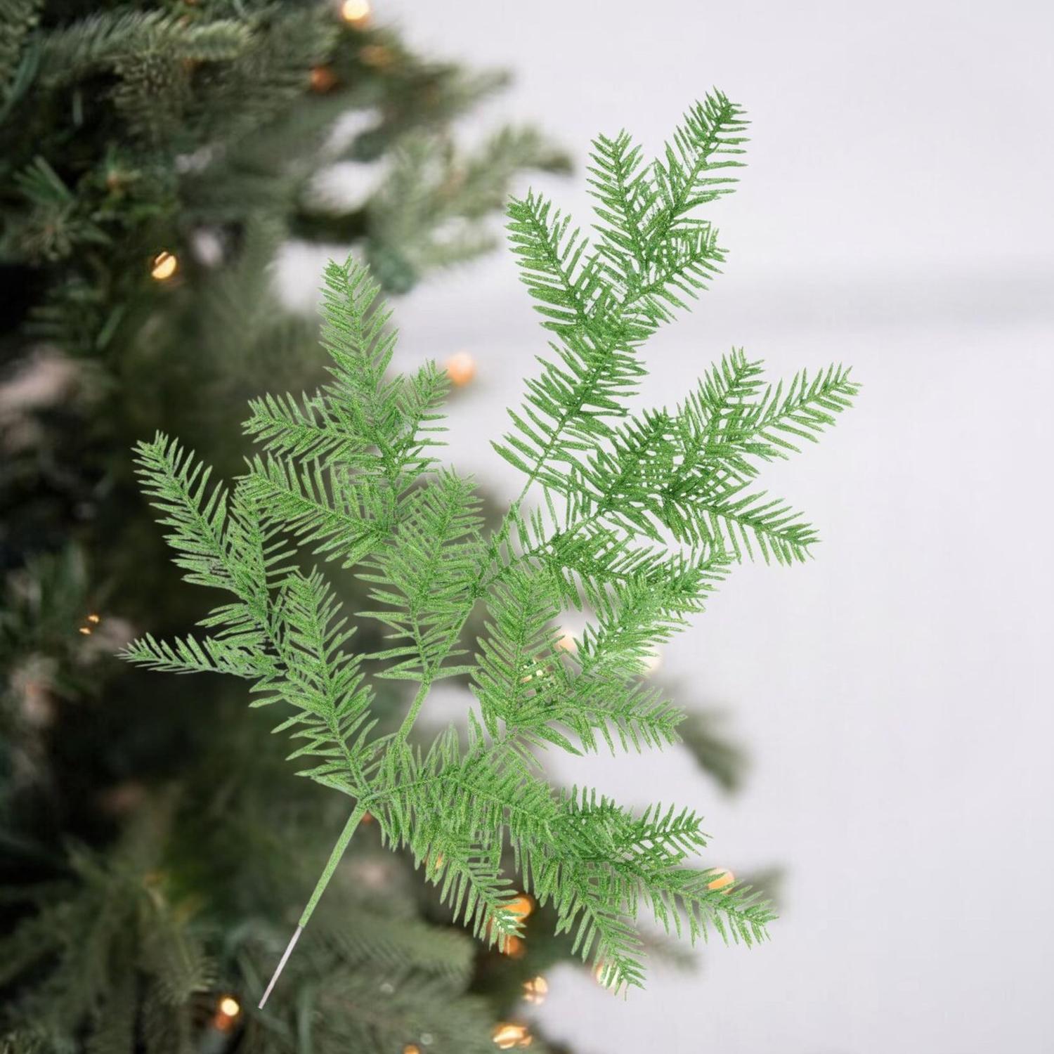 25" Glitter Hemlock Spray: Lime Green