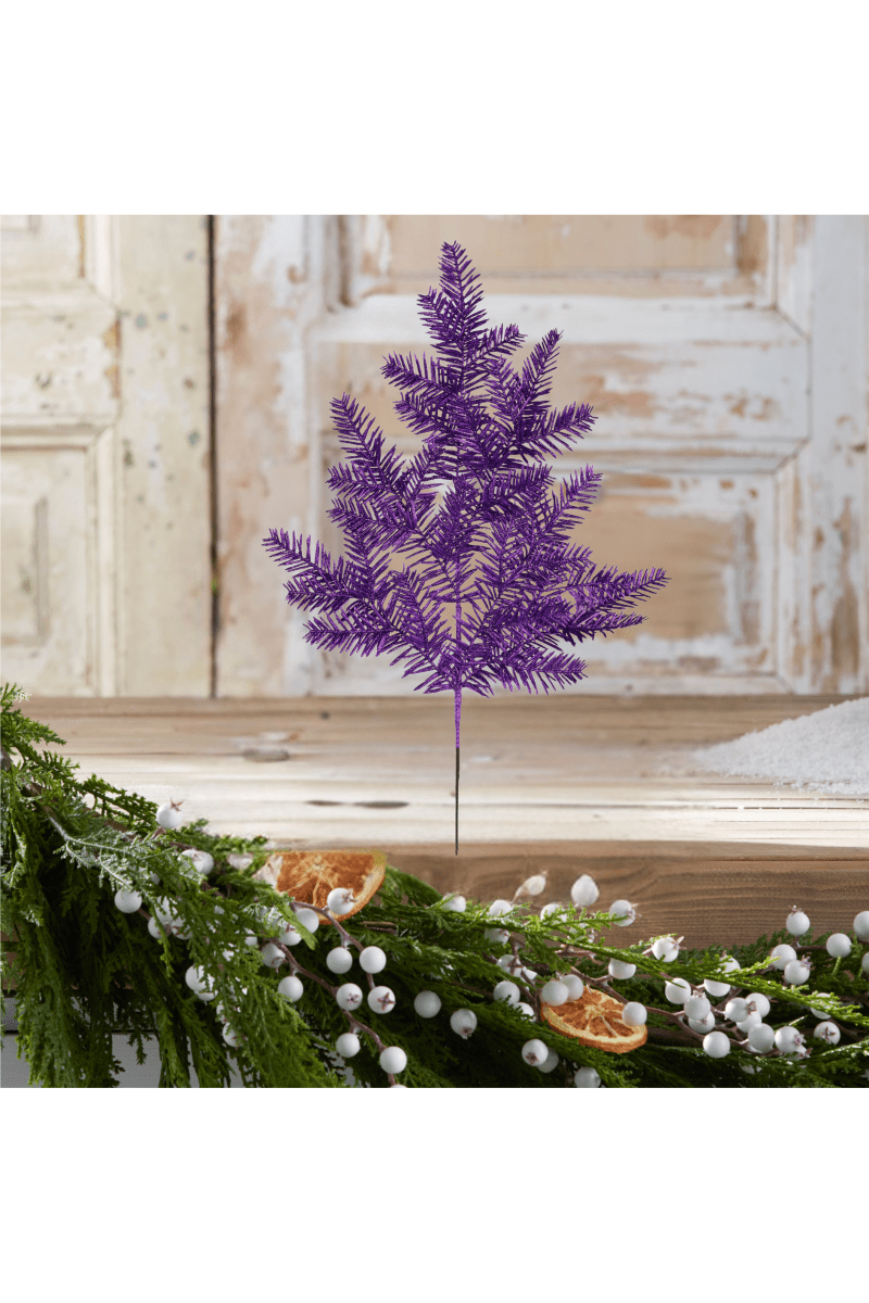 Shop For 25" Glitter Hemlock Spray: Purple