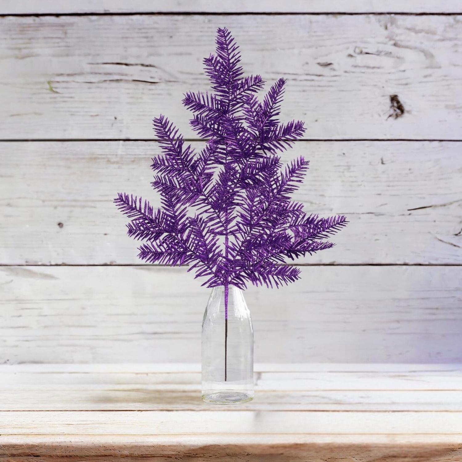 25" Glitter Hemlock Spray: Purple