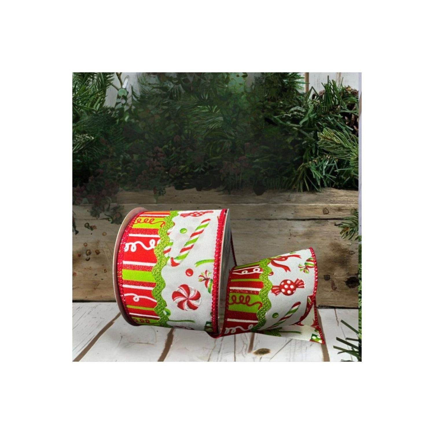 2.5" Glitter Loopy Ric Rac Ribbon: Lime, Red, White