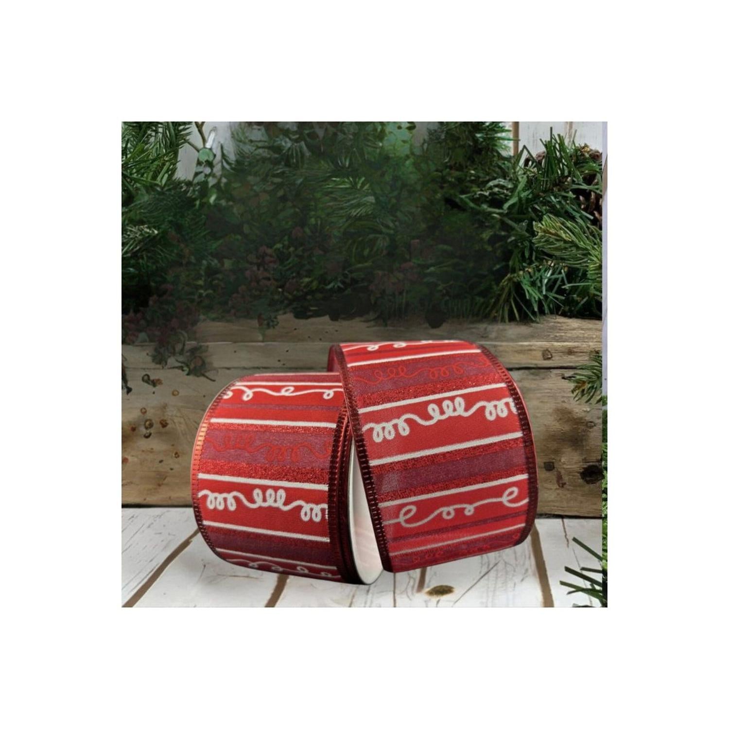 Shop For 2.5" Glitter Loopy Stripes Ribbon: Dark Red & White