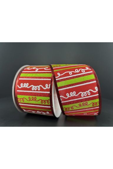 Shop For 2.5" Glitter Loopy Stripes Ribbon: Lime, Red, White (10 Yards) at Michelle's aDOORable Creations