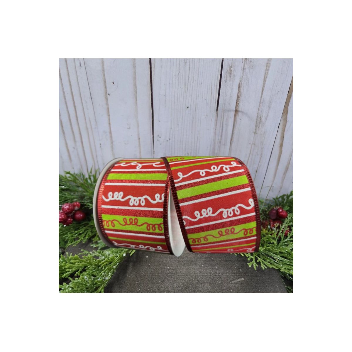 Shop For 2.5" Glitter Loopy Stripes Ribbon: Lime, Red, White