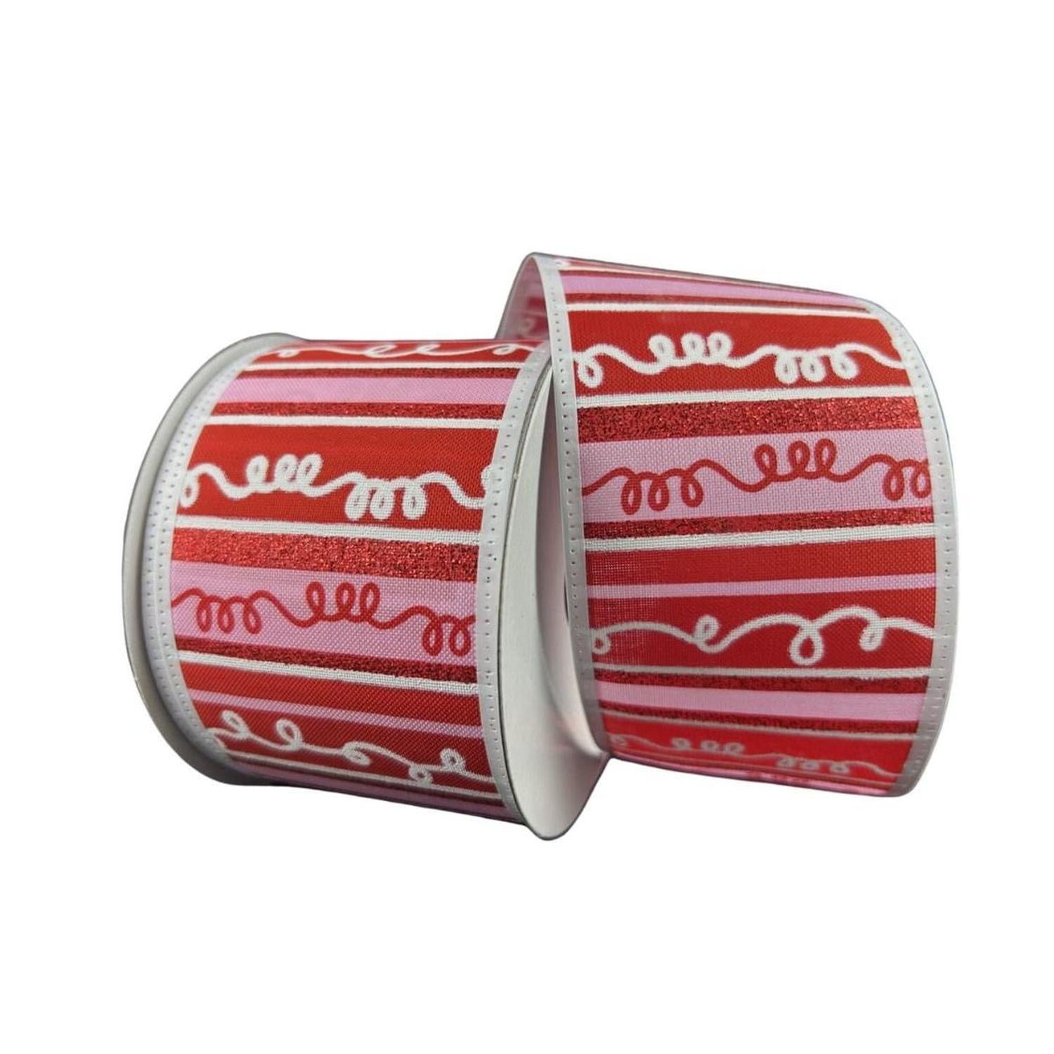 2.5" Glitter Loopy Stripes Ribbon: Pink, Red (10 Yards)
