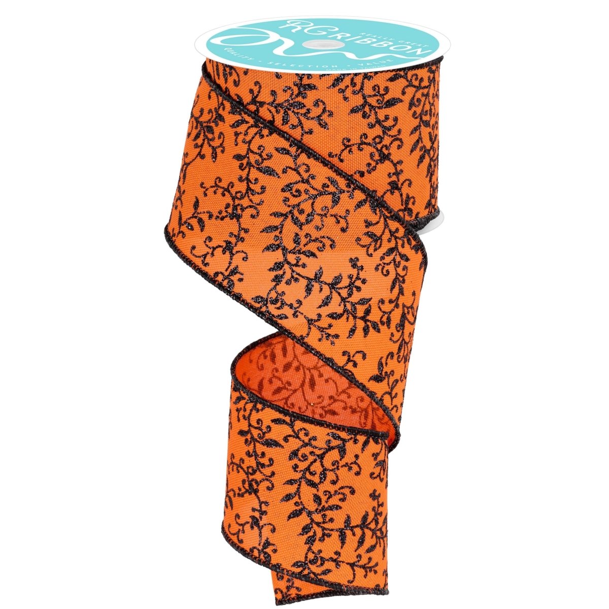 Shop For 2.5" Glitter Mini Leaf Vines Ribbon: Orange/Black (10 Yards)