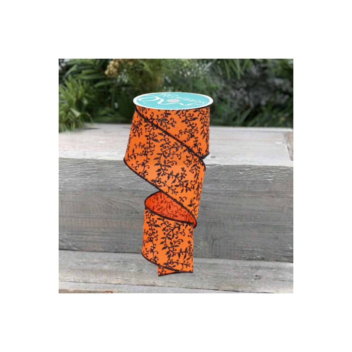 Shop For 2.5" Glitter Mini Leaf Vines Ribbon: Orange/Black (10 Yards)