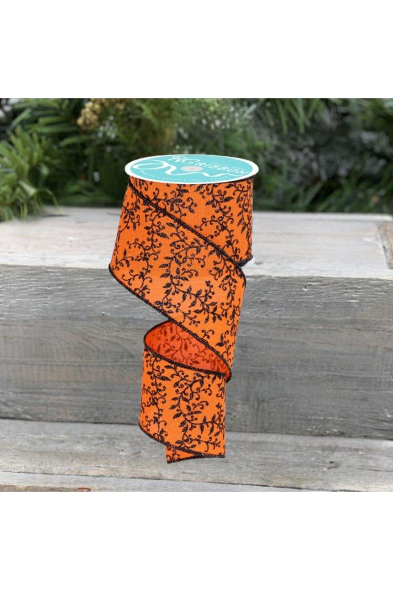 Shop For 2.5" Glitter Mini Leaf Vines Ribbon: Orange/Black (10 Yards)