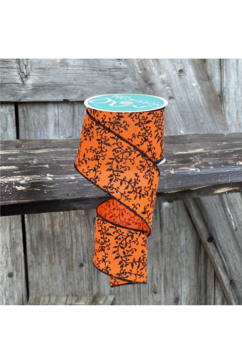 Shop For 2.5" Glitter Mini Leaf Vines Ribbon: Orange/Black (10 Yards)