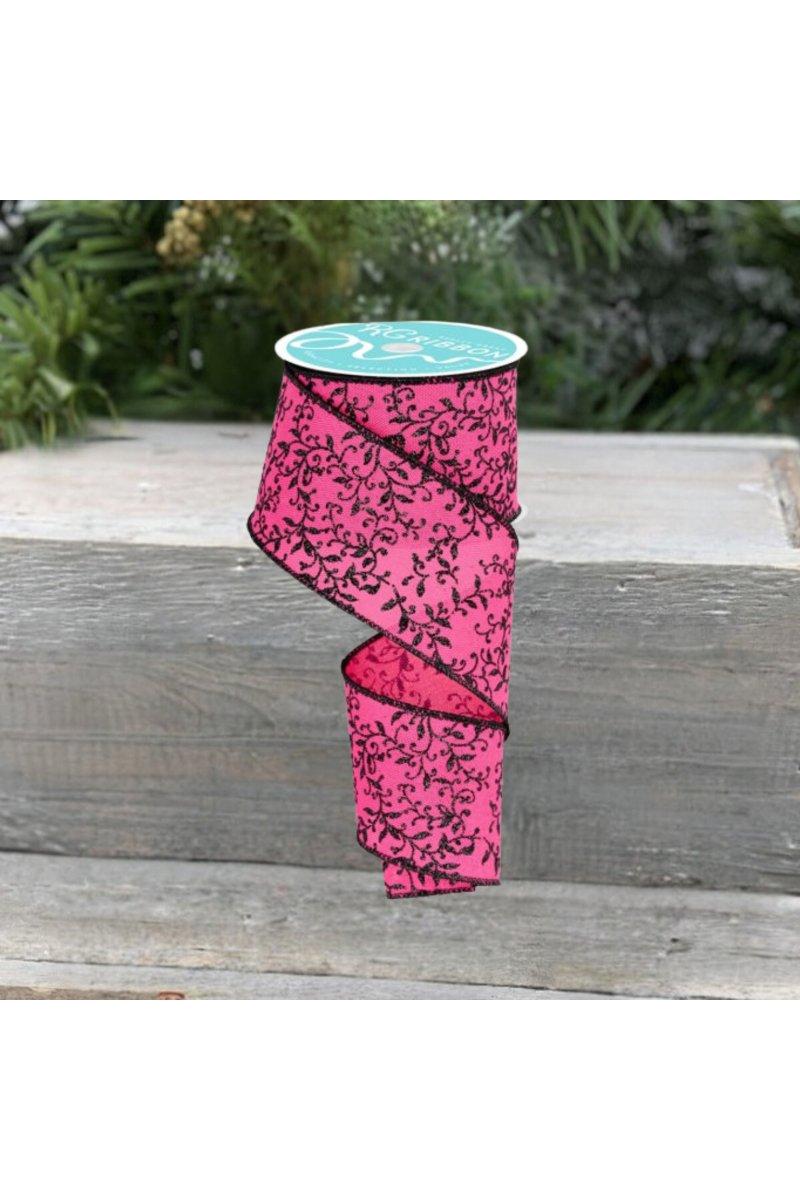 Shop For 2.5" Glitter Mini Leaf Vines Ribbon: Pink/Black (10 Yards)